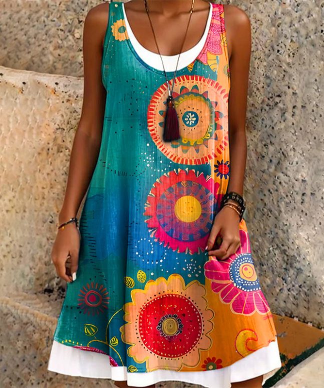 Women's Hippie Art Painting Print Midi Dress