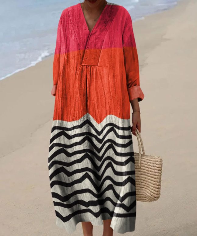 Women's Holiday Contrast Wave Print Dress