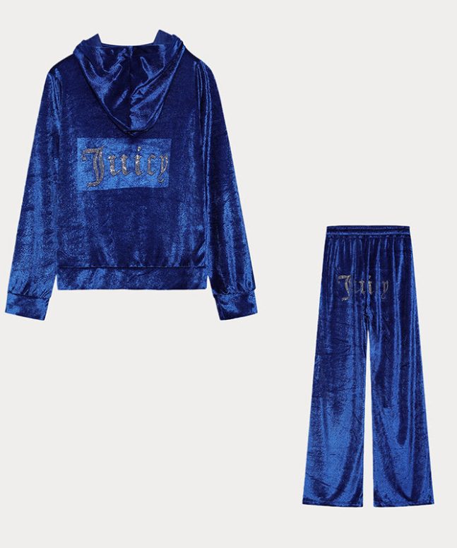 Solid Color Rhinestone Velvet Sporty Casual Two-Piece Set