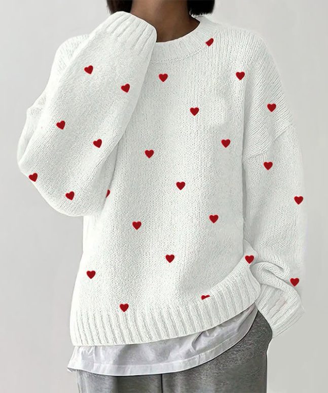 Valentine's Day Small Heart Full Print Casual Pullover Sweater