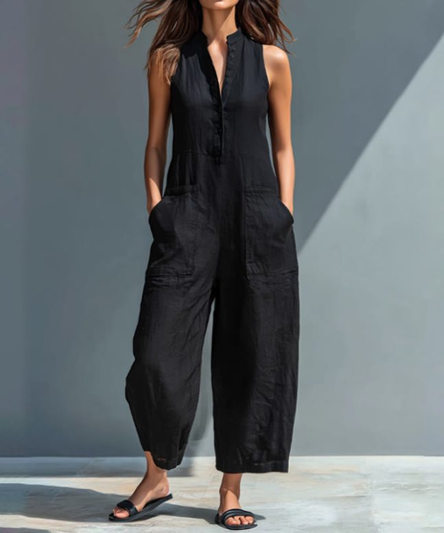 Women's Casual V-neck Sleeveless Jumpsuit With Pockets